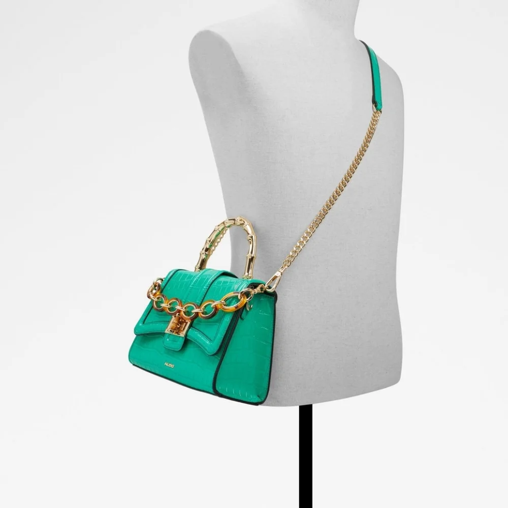 Aldo Dark Green Aubray Top Handle Bag with Gold Chain - Picture 6 of 6
